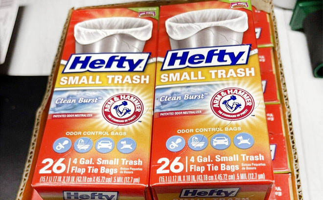 Hefty Small Garbage Bags, Flap Tie, Lavender & Sweet Vanilla Scent, 4 Gallon,  26 Count lavender 26 Count (Pack of 1)