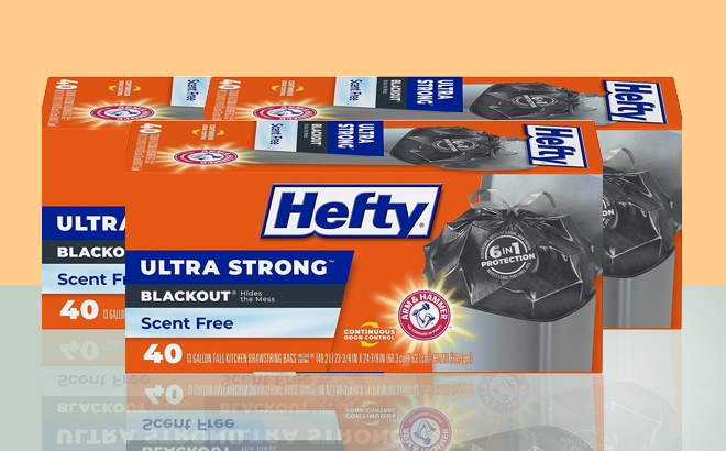 Hefty Ultra Strong Tall Kitchen Trash Bags Blackout Unscented 13 Gallon 40 Count