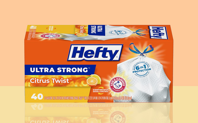 Hefty Ultra Strong Tall Kitchen Trash Bags Citrus Twist Scent 13 Gallon 40 Count