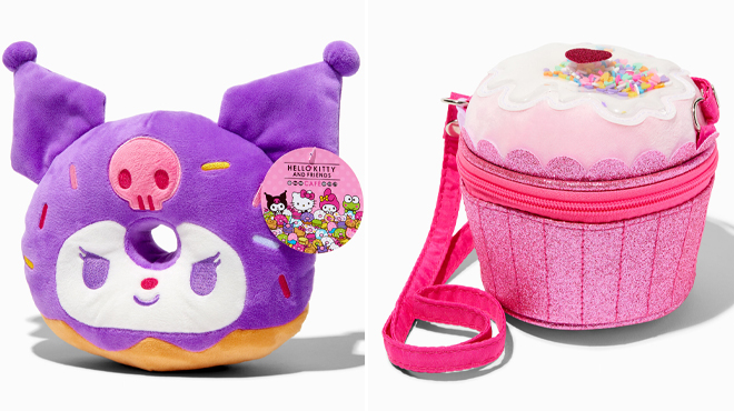 Hello Kitty And Friends Cafe Kuromi Donut Plush Toy and Claires Club Pink Cupcake Crossbody Bag Hello Kitty And Friends Cafe Kuromi Donut Plush Toy and Claires Club Pink Cupcake Crossbody Bag