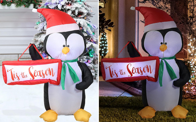 Sunnydaze Jolly Holiday Penguin Inflatable Christmas Decoration (46.5-Inch) 