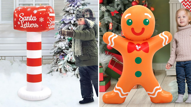 Holiday Time 3 5 Foot Santa Mailbox and Gingerbread Man Inflatables