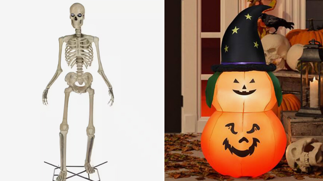 Home Accents Holiday Skelly and Halloween Inflatable Pumpkin
