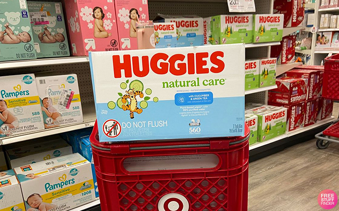 Huggies Natural Care Scented Baby Wipes in a Target Shopping Cart