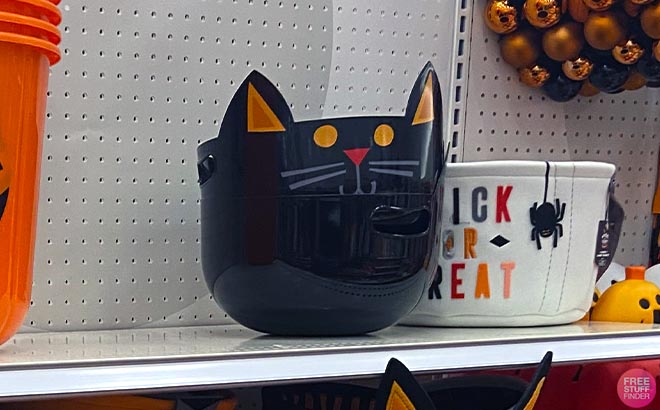 Hyde EEK Boutique Cat Halloween Plastic Candy Bowl in shelf