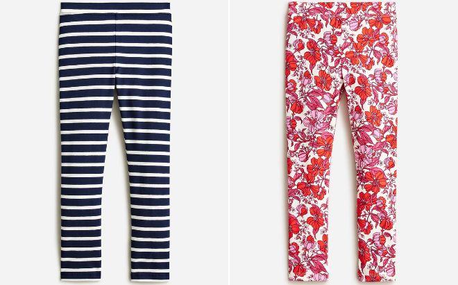 J Crew Girls Printed Everyday Leggings in Navy Ivory and Ivory Reds Color