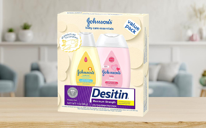 Johnsons Baby Care Essentials Gift Set on the Table