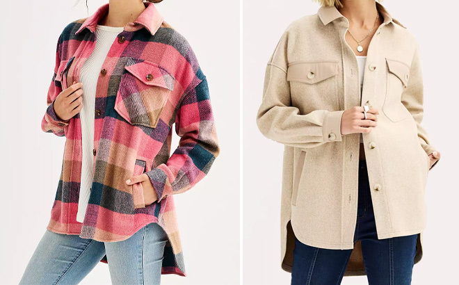 Juniors Oversized Plaid Shackets