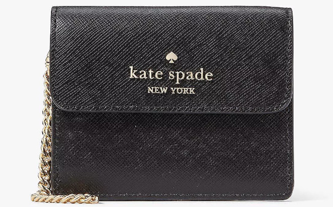 Kate Spade Madison Saffiano Leather Small Flap Card Case in Black Color