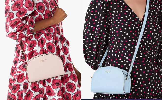 Kate Spade Perry Leather Dome Crossbody in Chalk Pink Color on the Left side and in Celeste Blue Color on the Right Side