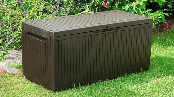 Keter Springwood Patio Outdoor 80 Gallon Deck Box Keter Springwood Patio Outdoor 80 Gallon Deck Box