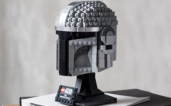 LEGO Star Wars The Mandalorian Helmet Building Set on a Table