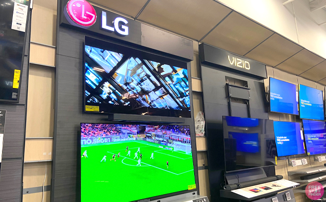 LG TVs on the wall at Best Buy Store