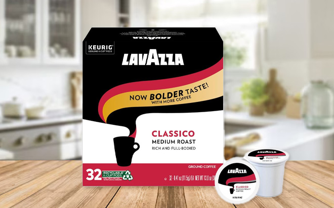 Lavazza Clasico Single Serve Coffee K Cup on Kitchen Table