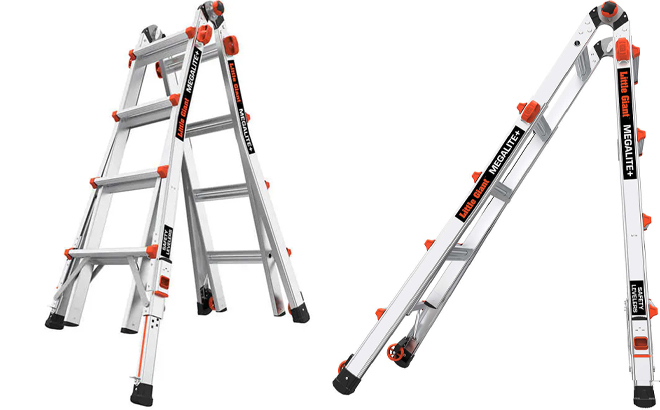 A Photo of Little Giant MegaLite 18-Foot Reach Ladders with Leg Levelers on a White Surface
