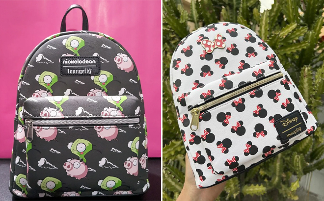 Loungefly Invader Zim GIR Pig Mini Backpack and Loungefly Disney Minnie Mouse Heads Mini Backpack