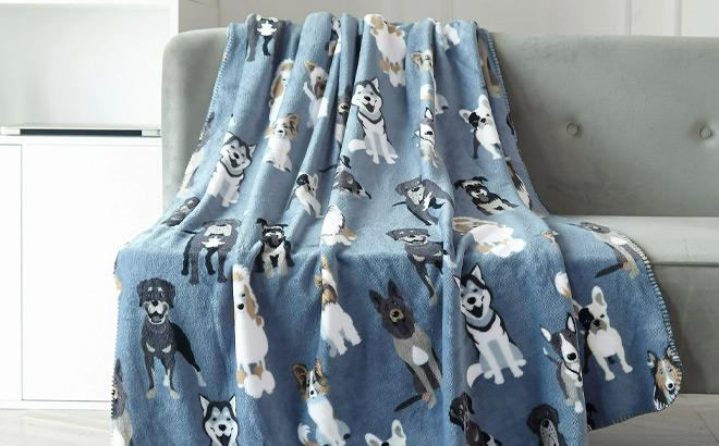 Mainstays Blue Dogs Plush Throw Blanket