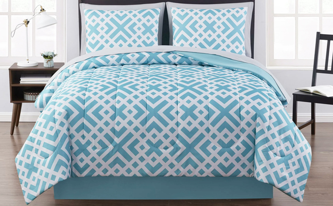Mainstays Teal Geometric 8 Piece Full Comforter Set Mainstays Teal Geometric 8 Piece Full Comforter Set