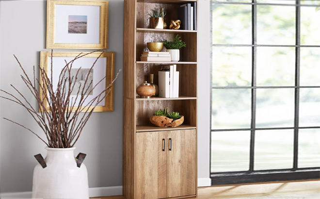 Mainstays Traditional 5 Shelf Bookcase with Doors