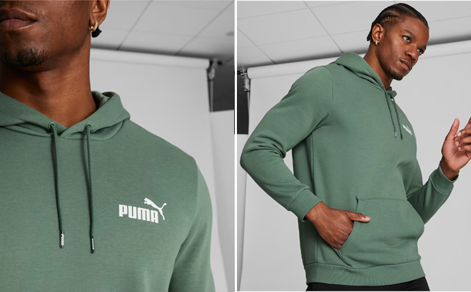 Man Wearing Puma Hoodie With Small Logo in Green