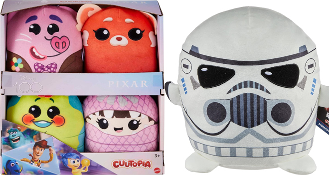 Mattel Disney100 Pixar Pals Cuutopia 4 Plush Toys and Star Wars Cuutopia Plush Stormtrooper