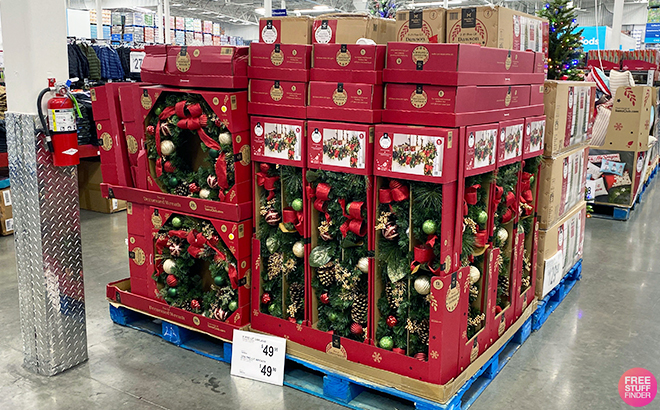 Members Mark PreLit 9 Inch Decorated Garland and PreLit 32 Inch Decorated Holiday Wreath at Sams Club