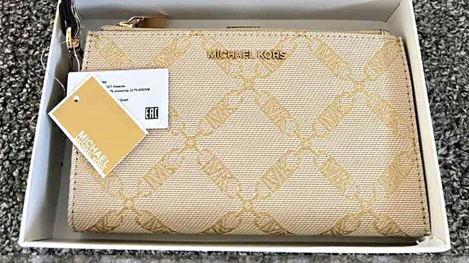 Michael Kors Adele Metallic Empire Logo Jacquard Smartphone Wallet