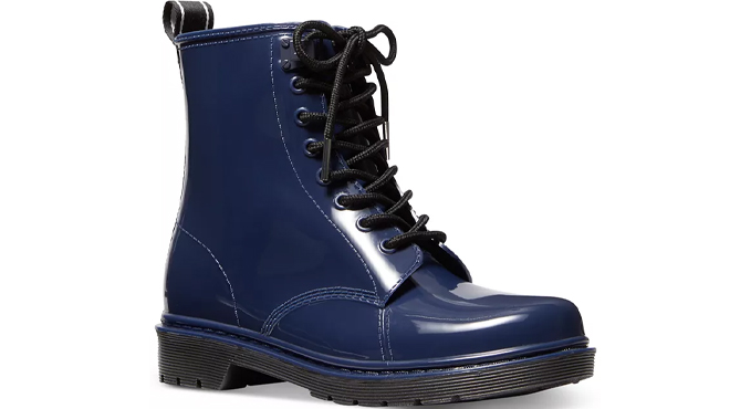 Michael Kors Womens Tavie Water Resistant Combat Rain Booties in Dark Blue Michael Kors Womens Tavie Water Resistant Combat Rain Booties in Dark Blue