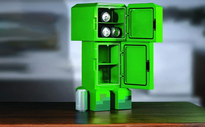 Minecraft Green Creeper Body Mini Fridge on the Table