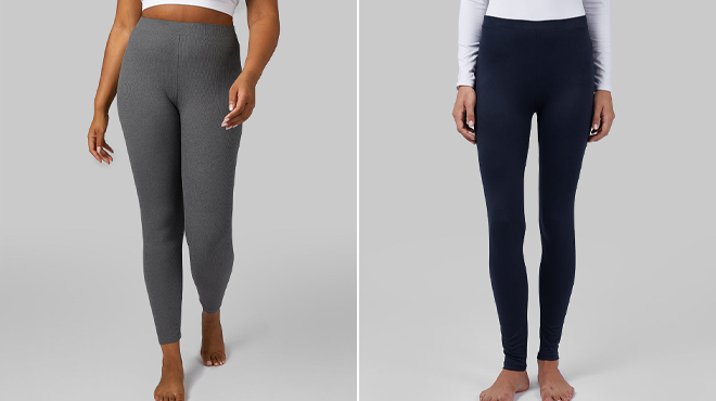 Models Wearing 32 Degrees Womens Midweight Rib Basselayer Leggings and Womens Lightweight Baselayer Leggings