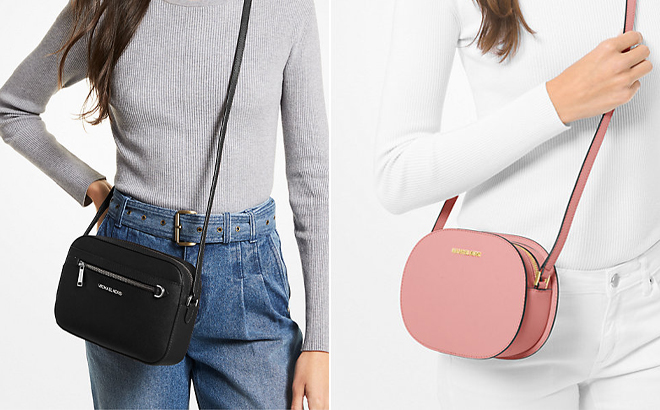 Models Wearing Michael Kors Jet Set Large Saffiano Leather Crossbody Bag and Travel Medium Saffiano Leather Crossbody Bag Models Wearing Michael Kors Jet Set Large Saffiano Leather Crossbody Bag and Travel Medium Saffiano Leather Crossbody Bag