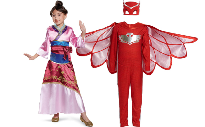 Mulan Deluxe Costume and PJ Masks Turbo Blast Owlette Dress Up Set