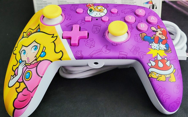 Nintendo Switch Wired Controller Princess Peach Battle on Table