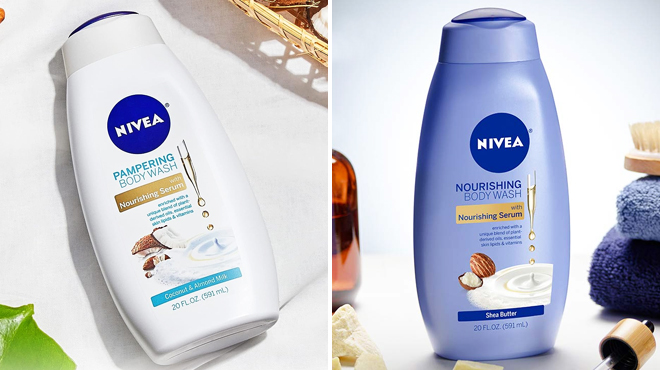 Nivea Coconut and Almond Body Wash on the Left and Nivea Shea Butter Body Wash on the Right