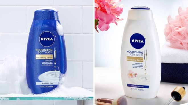 Nivea Nourishing Care Body Wash on the Left and Nivea Botanical Blossom Body Wash on the Right