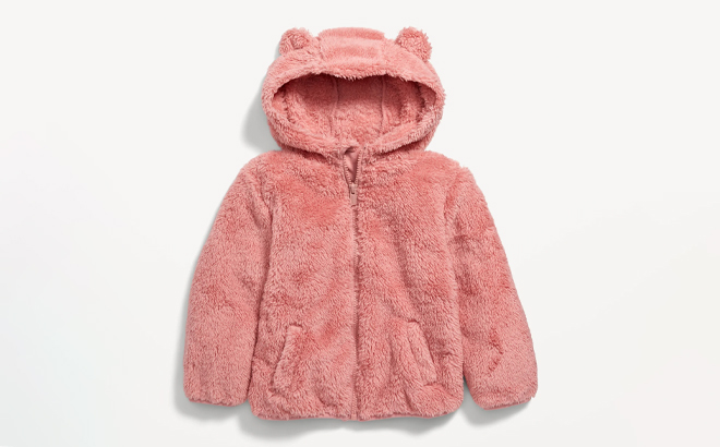 Old Navy Antique Coral Toddler Sherpa Critter Zip Front Hooded Jacket