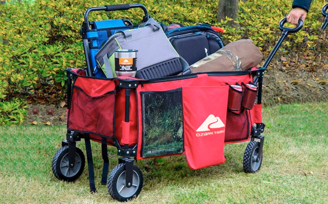 Ozark Trail Camping Utility Wagon with Tailgate Extension Handle Red