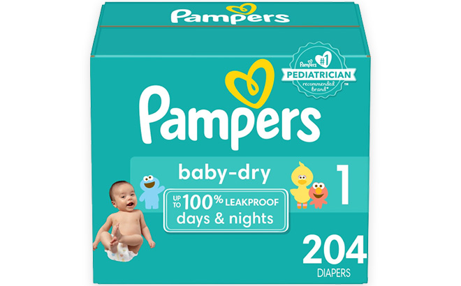Pampers Baby Dry Diapers on a Plain Background