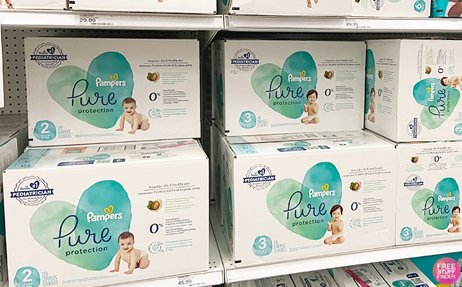 Pampers Pure Protection Diapers on a Shelf