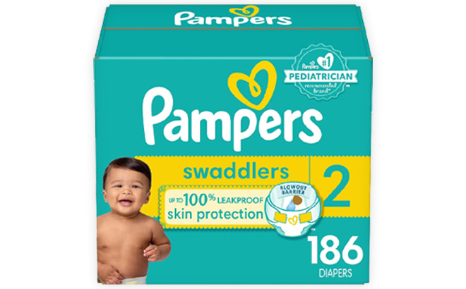 Pampers Swaddlers Box on a Plain Background