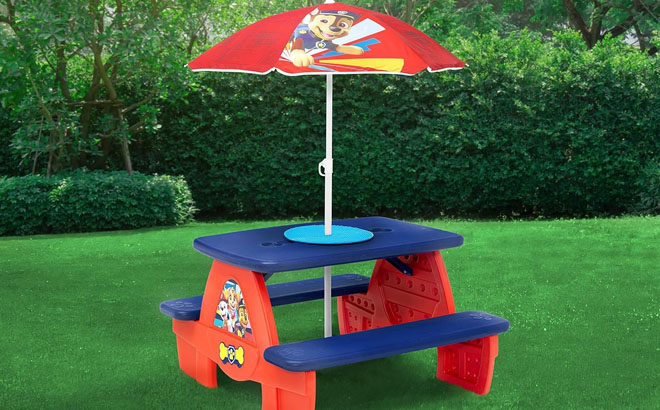 Paw Patrol Picnic Table with Umbrella on a Lawn
