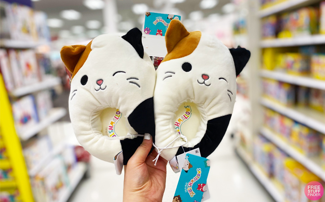 Person Holding Squishmallows Cam the Cat Slippers