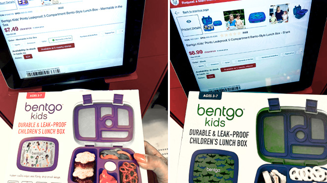 Person Holding Two Bentgo Kids Boxes in front of Target Price Checkeer Machine