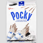 Pocky Cookies and Cream Covered Biscuit Sticks on a Light Gray Background