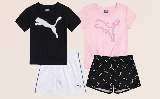 Puma Kids Tee and Shorts Sets on a Beige Background