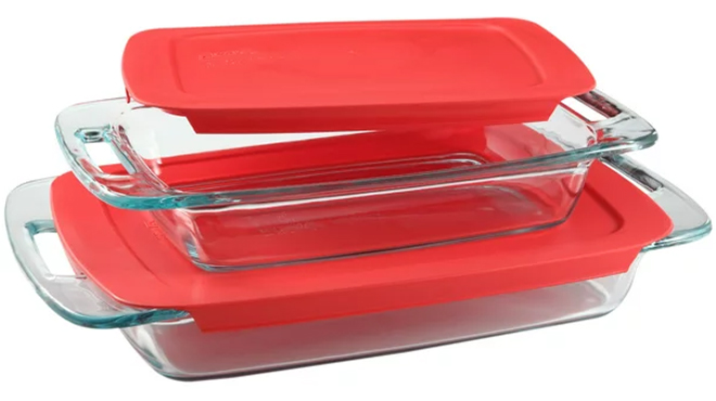 Pyrex 4 Piece Glass Bakeware Set with Red Lids