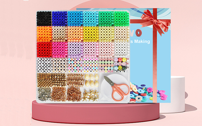 7230 Pcs Clay Bead Kit for Making Bracelets & Jewelry, 2 Box Kit