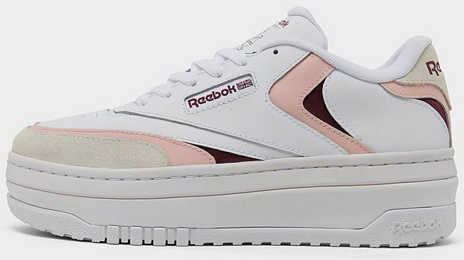 Reebok Womens Club C Extra Platform Shoes in White and Pink