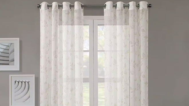 Regal Home Top Single Curtain Panel in Leaves Print Sheer design