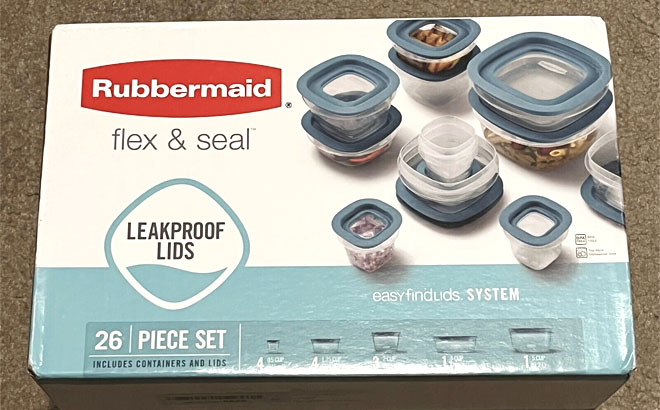 Rubbermaid 26 Piece Food Storage Set on a Box